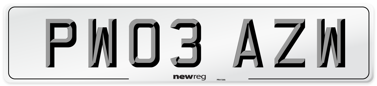 PW03 AZW Number Plate from New Reg
